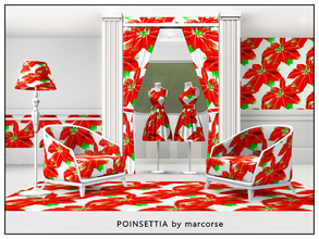 Sims 3 — Pooinsettia_marcorse by marcorse — Fabric pattern: bold red poinsettia bracts with green accents on white.