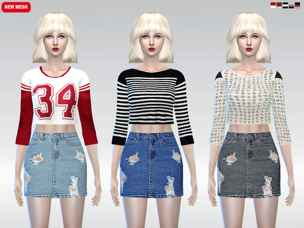 Sims 4 — Fashion Crop Long Sleeve Shirt by McLayneSims — Standalone item 5 Swatches No recoloring Please don't upload my