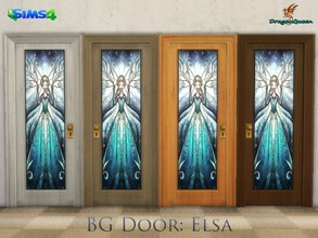 Sims 4 — BG Door: Elsa by DragonQueen — A set of wood doors, in four frame colors, with stained glass insert of Elsa. Do