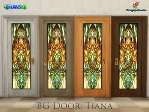 Sims 4 — BG Door: Tiana by DragonQueen — A set of wood doors, in four frame colors, with stained glass insert of Tiana.