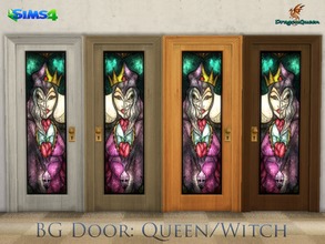 Sims 4 — BG Door: Queen/Witch by DragonQueen — A set of wood doors, in four frame colors, with stained glass insert of