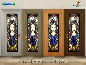 Sims 4 — BG Door: Snow by DragonQueen — A set of wood doors, in four frame colors, with stained glass insert of Snow