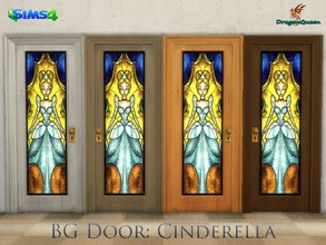 Sims 4 — BG Door: Cinderella by DragonQueen — A set of wood doors, in four frame colors, with stained glass insert of