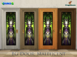 Sims 4 — BG Door: Maleficent by DragonQueen — A set of wood doors, in four frame colors, with stained glass insert of