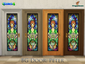 Sims 4 — BG Door: Peter by DragonQueen — A set of wood doors, in four frame colors, with stained glass insert of Peter