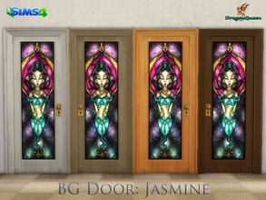 Sims 4 — BG Door: Jasmine by DragonQueen — A set of wood doors, in four frame colors, with stained glass insert of