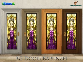 Sims 4 — BG Door: Rapunzel by DragonQueen — A set of wood doors, in four frame colors, with stained glass insert of
