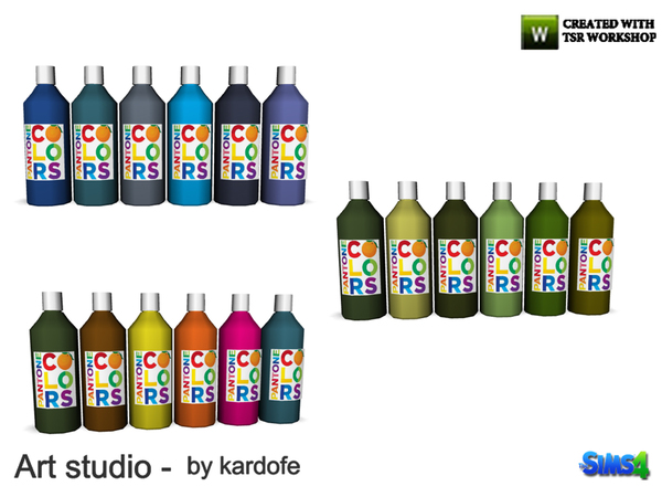 Sims 4 — kardofe_Art studio_Temperas by kardofe — Tempera bottles in three color options