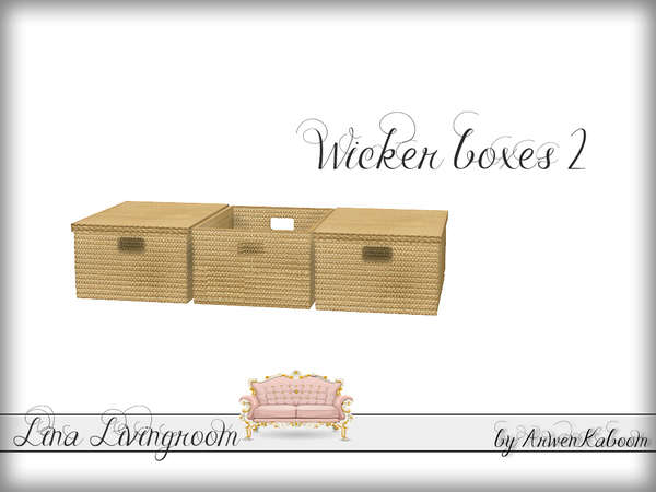 Sims 4 — Lina Livingroom - Wicker Boxes 2 by ArwenKaboom — Three wicker boxes.