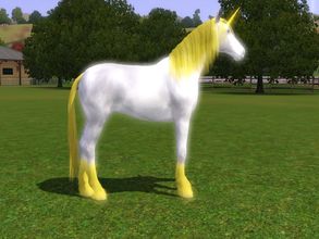Sims 3 — Fru Fru Horse- Unicorn by karlaparla — Fru Fru Horse Gorgeous white horse with yellow mane, tail and horn. Fru