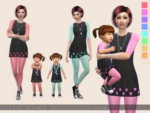 Sims 4 — Little Stars - Mum&Baby Set by Paogae — Nice black dress with little stars, 8 colors, transparent leggings.