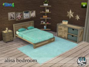 Sims 4 — Alins bedroom set by xyra332 — Industrial style bedroom set, contains: double bed, end table, dresser,