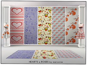 Sims 3 — Hearts & Roses_marcorse by marcorse — Five collected patterns featuring hearts and/or roses. They are