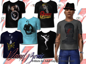 Sims 3 — David Bowie 6 Pack T-Shirts for Guys by Downy Fresh — David Bowie T-Shirt pack for Adult sim guys, features