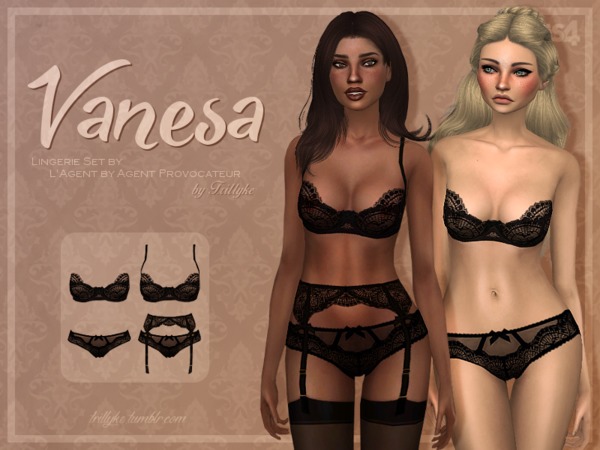 Sims 4 — Trillyke - Black Lingerie Collection (Vanesa and Sally) by Trillyke — The collection includes two sexy lingerie