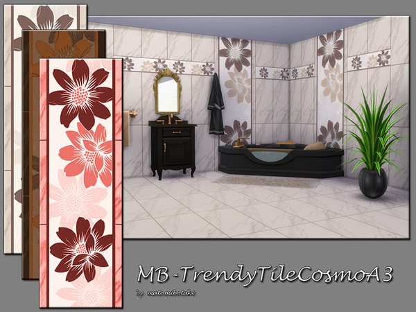 Sims 4 — MB-TrendyTileCosmoA3 by matomibotaki — MB-TrendyTileCosmoA3, solid colored marmor tile with large floral middle