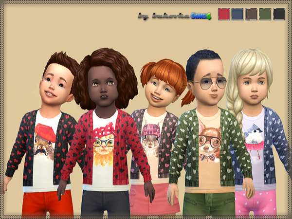 Sims 4 — Knitted Jacket Hearts by bukovka — Knitted sweater for Toddler both sexes. Installed autonomously, 5 coloring