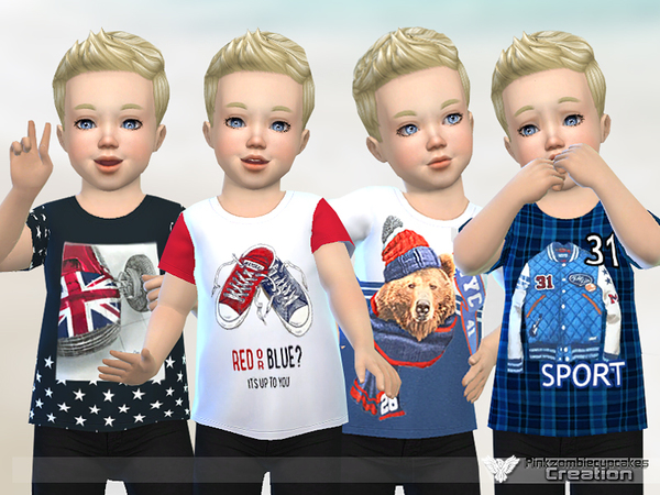 Sims 4 — Toddler Boy T-shirt Collection 01 by Pinkzombiecupcakes — 4 cute designs Custom thumbnail Available for male