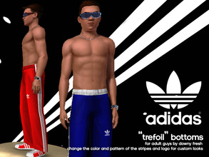 Sims 3 — Adidas Trefoil Bottoms Three Stripes Pants by Downy Fresh — For adult guys, these gym pants are part of an