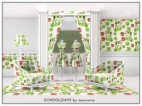 Sims 3 — Schooldays_marcorse by marcorse — Themed pattern: elements of schooldays in red and green on cream