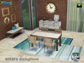 Sims 4 — Antara dining room set by xyra332 — The Antara dining set, contains: table, chair, side table, bench, decorative