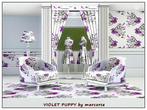 Sims 3 — Violet Puppy_marcorse by marcorse — Themed pattern - happy, running puppy with ribbon tied basket of violets.