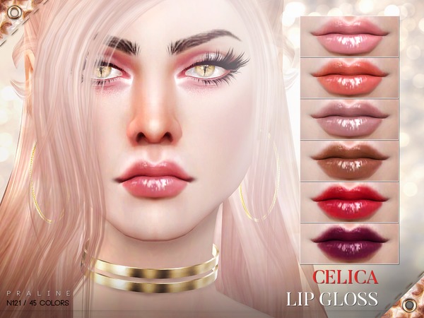 Sims 4 — Celica Lip Gloss N121 by Pralinesims — Sweet and glossy lips in 45 colors.