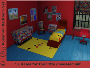 Sims 4 — Pinkfizz Pokemon Bedroom Set by Pinkfizzzzz — 12 items various colours. For the obsessed little sim in your