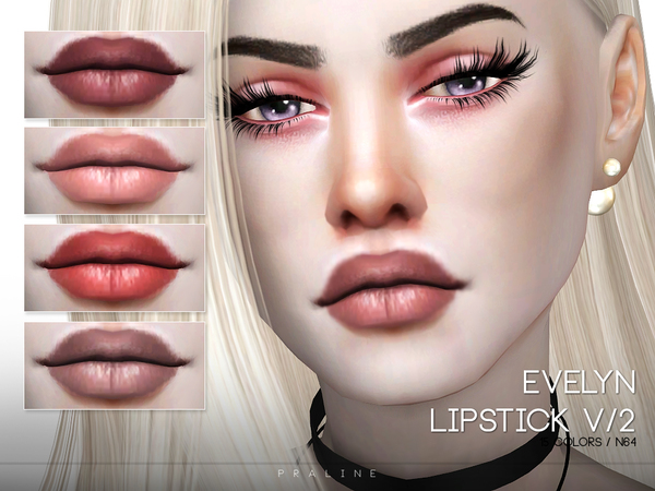 Sims 4 — Evelyn Lipstick V2 N64 by Pralinesims — Semi matte lipstick for a plump, round looking mouth. 15 new and light