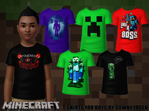 Sims 3 — Minecraft T-Shirt Pack for Boys by Downy Fresh — Six different Minecraft designs for your young gamer sims! 