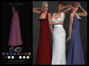 Sims 4 — PnF | Lucy  by Plumbobs_n_Fries — New Mesh Long Dress Female | Teen to Elders 15 Colours | 10 Solid / 5 Floral