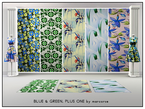 Sims 3 — Blue & Green, Plus One_marcorse by marcorse — Five collected Fabric patterns in shades of blue and green. .