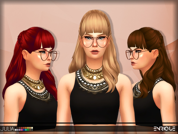 Sims 4 — Julia Hair by Enriques4 — New Mesh Works with hats All lods 18 EA Colors T/E Maxis Match Base Game Compatible