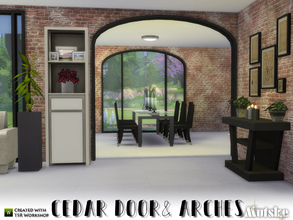 Sims 4 — Cedar Doors and Arches by Mutske — This set has several curved arches and doors. Suitable for a modern or