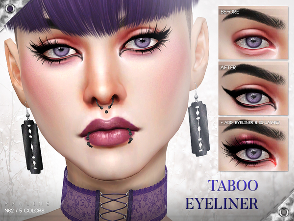Sims 4 — Taboo Eyeliner N62 by Pralinesims — Winged eyeliner in 5 colors.