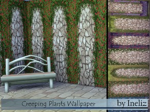 Sims 4 — Creeping Plants Wallpaper by Ineliz — A set of cracked siding with creeping plants design. There are 8 pattern