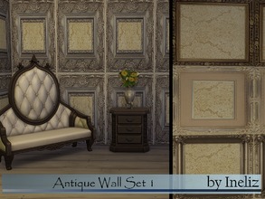 Sims 4 — Antique Wall Set 1 by Ineliz — A set of antique panels with 4 different patterns. There is NO base wallpaper.