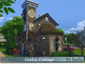Sims 4 — Gothic Cottage by Ineliz — This small gothic cottage is perfect for a single household. Let the darkness in,
