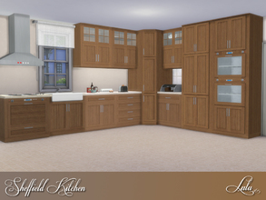 Sims 4 — Sheffield Kitchen  by Lulu265 — A traditional style kitchen in 3 wood options. The many pieces can be combined