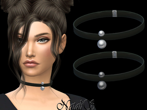 Sims 4 — NataliS_Double pearl choker by Natalis — Choker with double pearl pendant. 2 shades of pearl. FT-FA-YA.