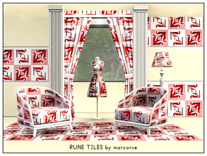 Sims 3 — Rune Tiles_marcorse by marcorse — Geometric pattern: simulated rune tiles in red, black and white.