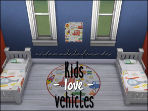 Sims 4 — Kids love vehicles by aitanadelafuente — Recolor for toddler's room. Bed + poster + rug.