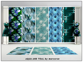 Sims 3 — Aqua and Teal_marcorse by marcorse — Five collected patterns in tones of aqua and teal. All are Fabrics, except