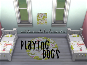 Sims 4 — Playing dogs by aitanadelafuente — Recolor for toddler's room. Bed + poster + rug.