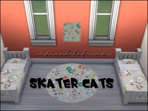 Sims 4 — Skater cats by aitanadelafuente — Recolor for toddler's room. Bed + poster + rug.