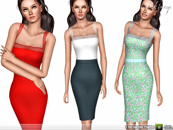 Sims 3 — Fishnet Detail Midi Dress by ekinege — Sleeveless midi dress. Custom mesh by me. 4 recolorable parts.
