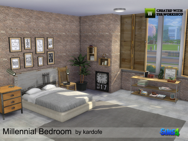 Sims 4 — kardofe_Millennial Bedroom by kardofe — Bedroom decorated in the style of young Millennials, practical, eclectic