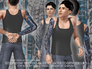 Sims 3 — Biomech [Blue] Tattoo Sleeve for Guys by Downy Fresh by Downy Fresh — A new tattoo sleeve for your sim guys! For