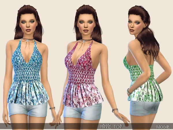 Sims 4 — HippieTop by Paogae — Funny top for your summer days, three colors, floral and crochet patterns. Categories: