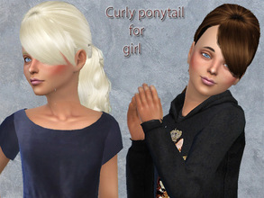 Sims 4 — curly ponytail for girl by neissy — new hairstyle 9 colors natural compatible with hat